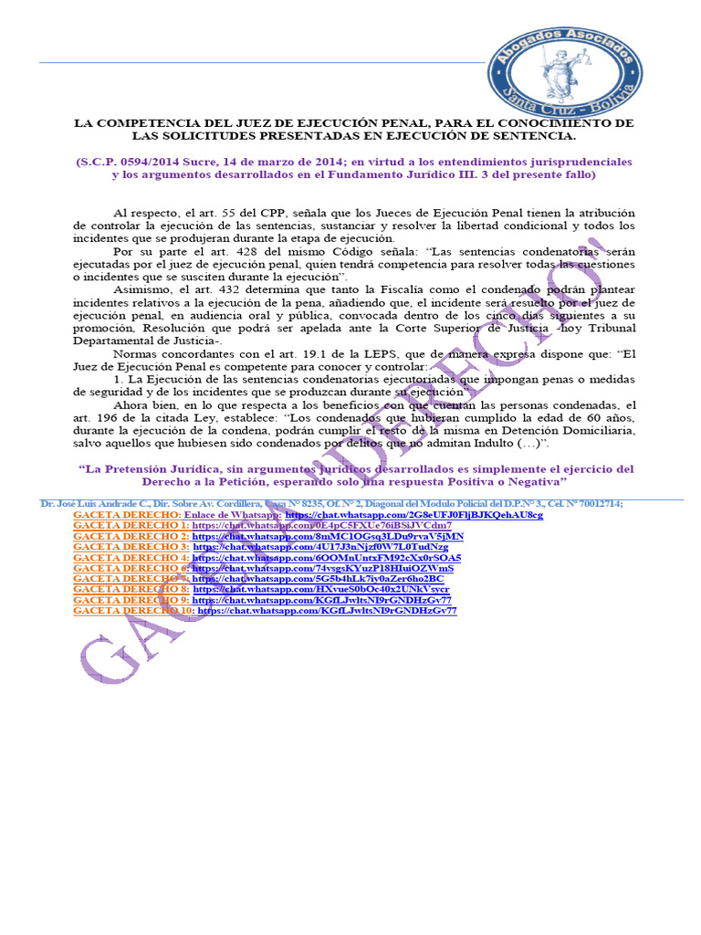 SC Competencia Del Juez de Ejecución, para El Conocimiento de Las ...