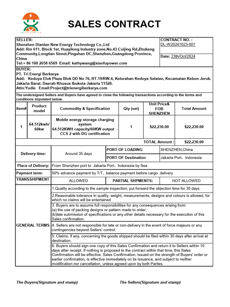 DL W20241023 001 Sales Contract | PDF