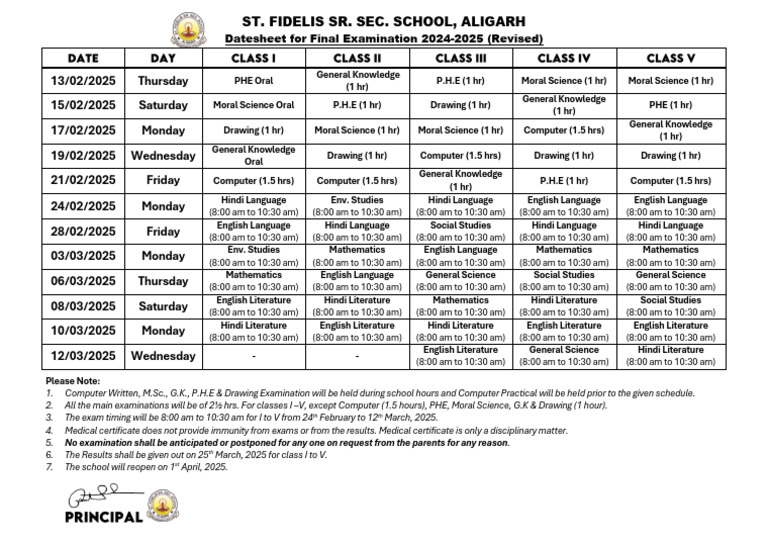 Revised Datesheet I V Final Examination 2024 2025 | PDF