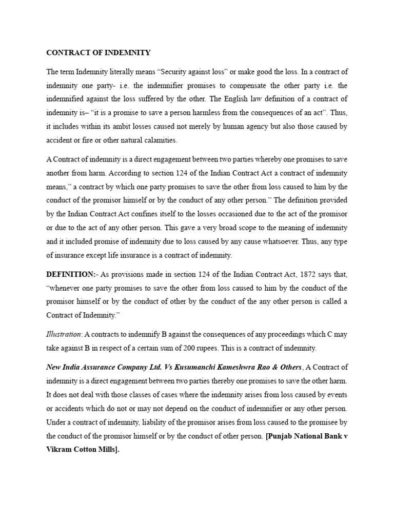 Understanding Contracts of Indemnity | PDF | Indemnity | Insurance