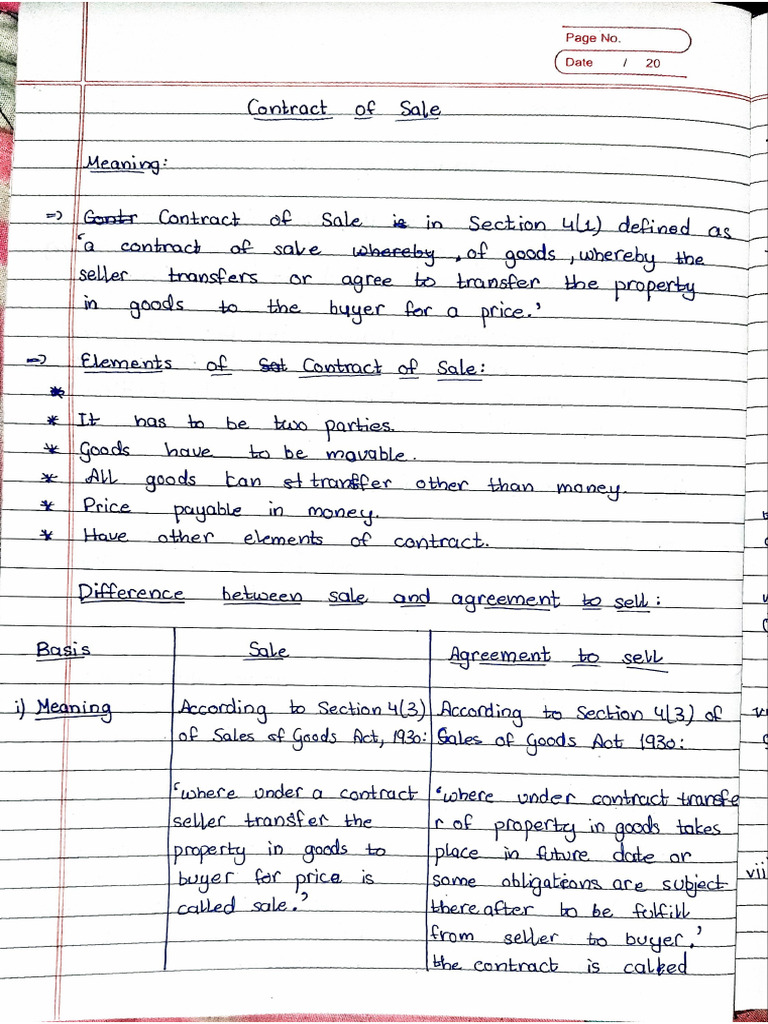 Define Contract of Sale. Sale Vs Agreement To Sell | PDF