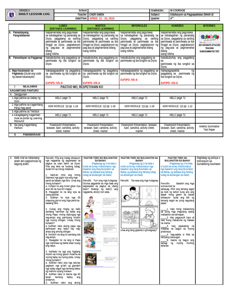 Q4 DLL Esp3 Week-4 | PDF