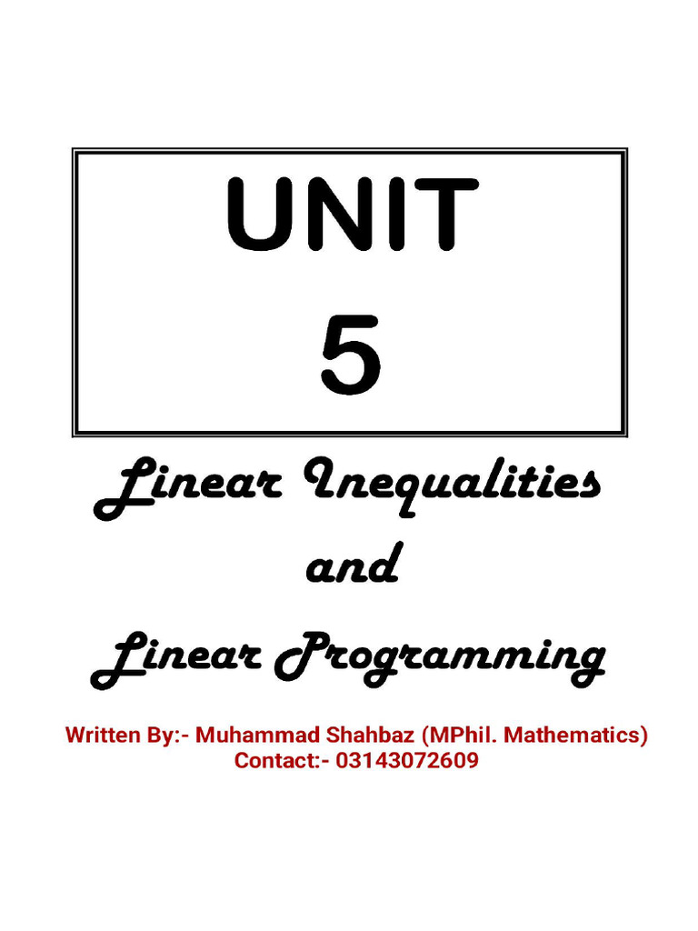Unit 5 Linear Inequalities by Shahbaz Jutt | PDF