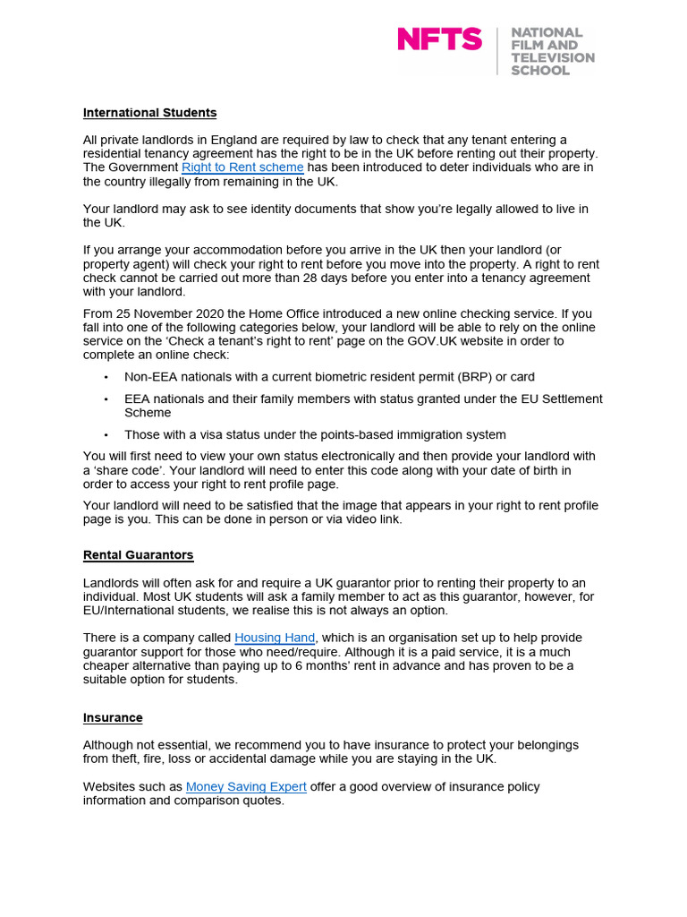 Right to Rent for International Students | PDF | Landlord | Leasehold ...