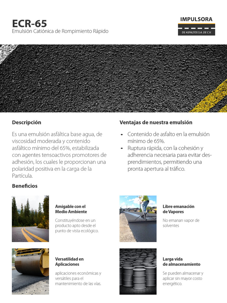 Emulsión Asfáltica ECR-65: Rápida y Ecológica | PDF | Agua