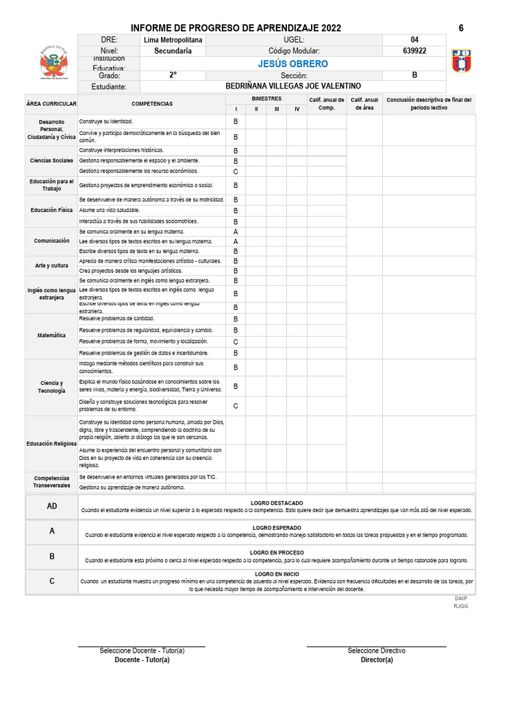 Informe de Progreso Académico 2022 | PDF | Maestros | Aprendizaje