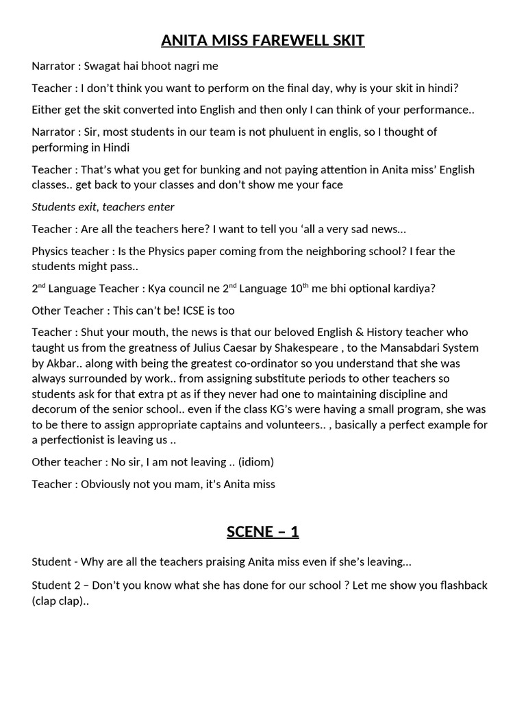 Anita Miss Farewell Skit | PDF