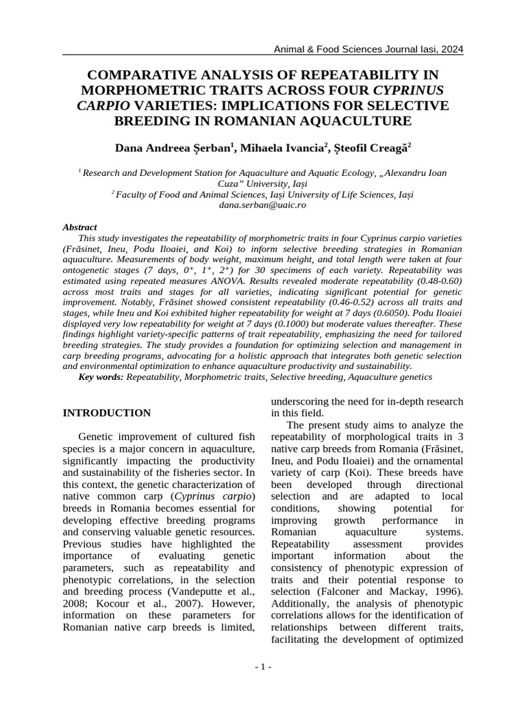 Morphometric Trait Repeatability in Carp | PDF | Natural Selection ...
