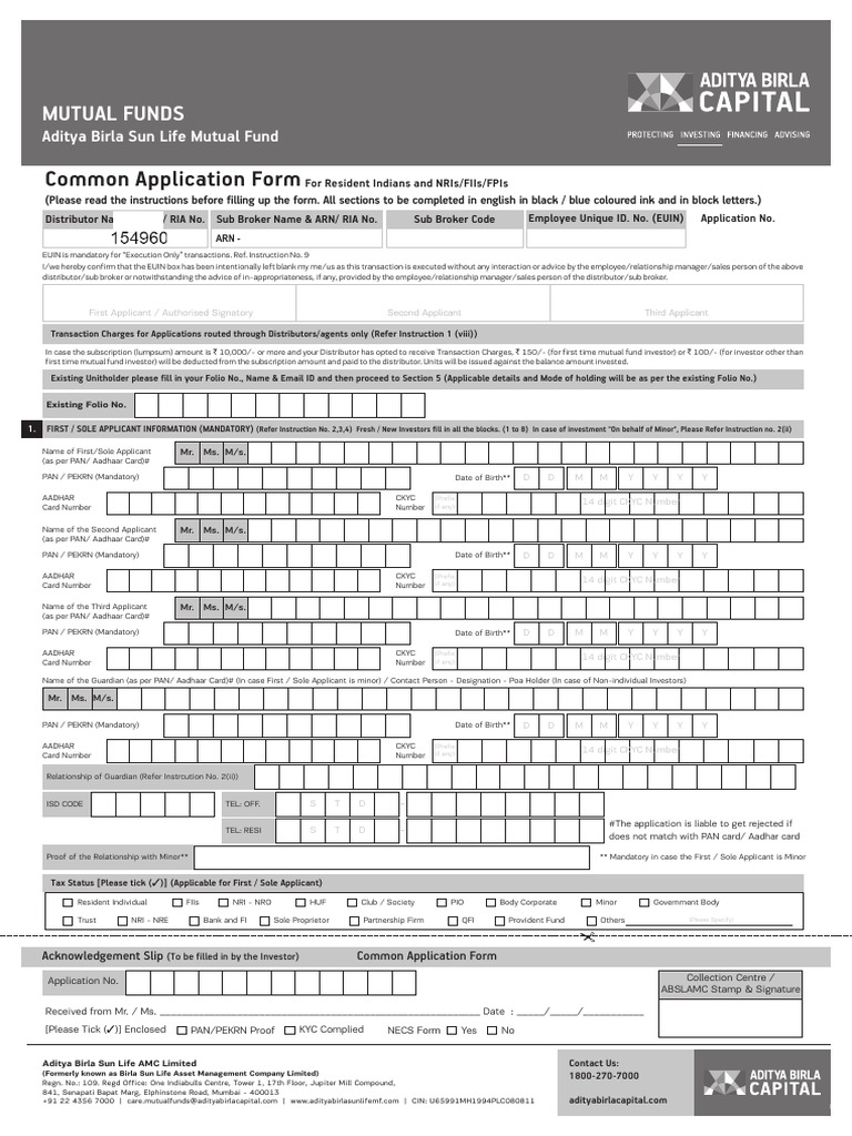 Mutual Fund Application Form Instructions | PDF | Cheque | Banks