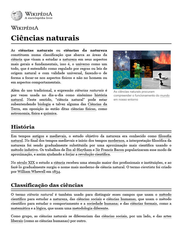 Ciências Naturais: História e Classificação | PDF | Ciências naturais ...