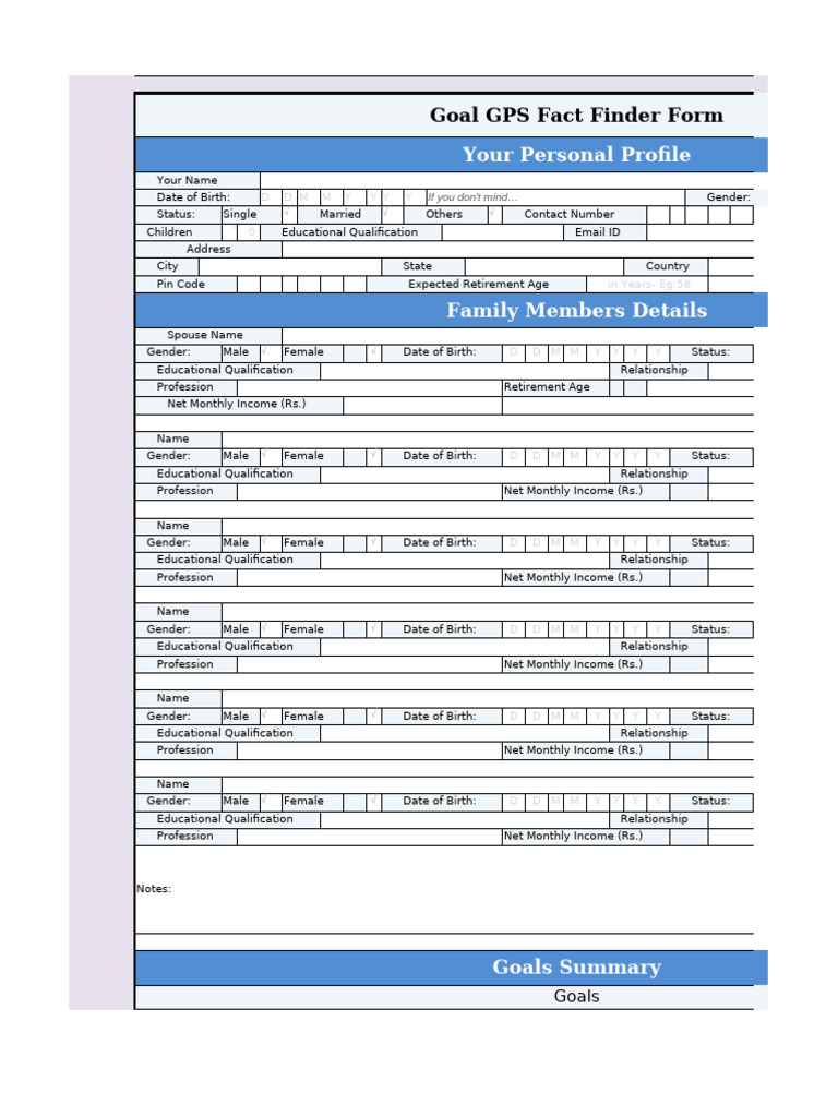 Goal GPS Fact Finder Form | PDF | Economies | Financial Services