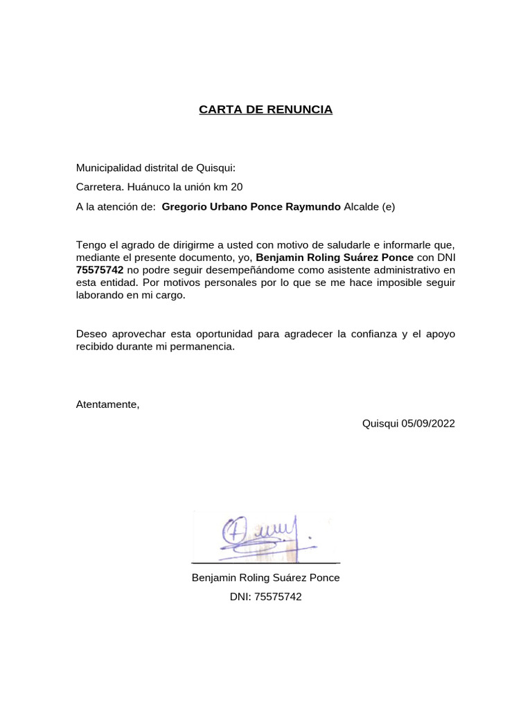 Carta de Renuncia | PDF