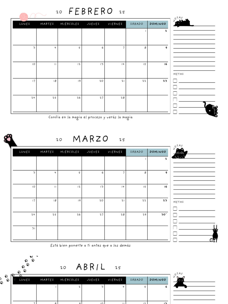 Calendario De Gatos 2025 DIN A4 – Con Vacaciones Escolares Y Espiral Blanca – Ideal Como Regalo