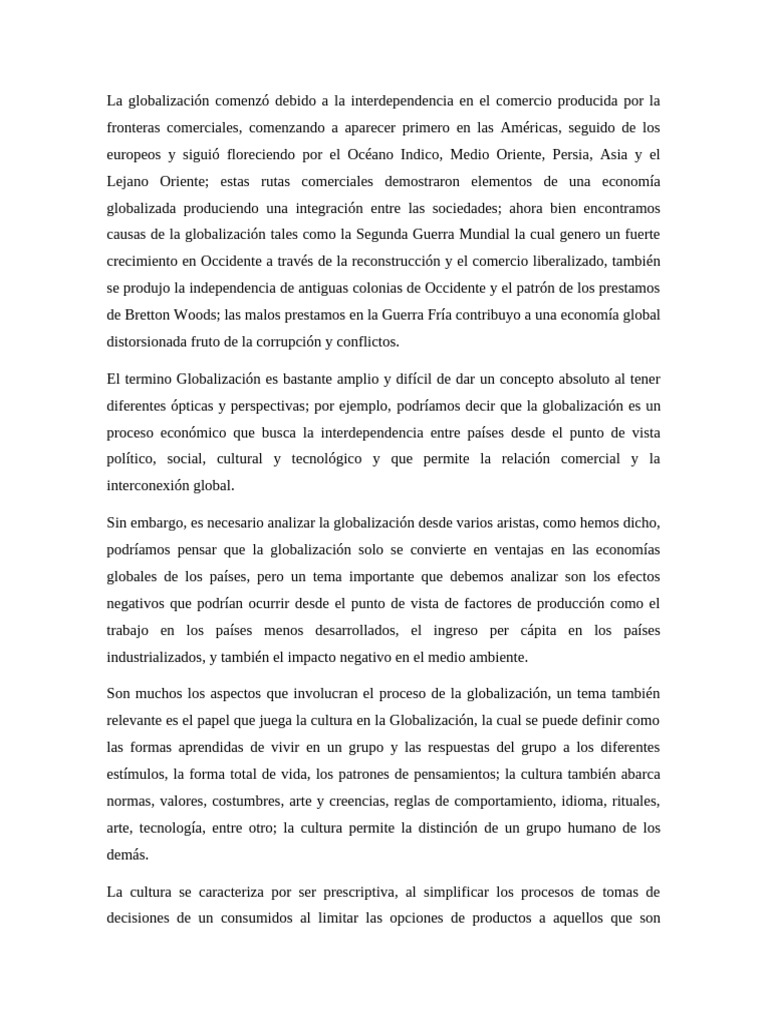 Impacto de la Globalización en Culturas y Comercio | PDF ...