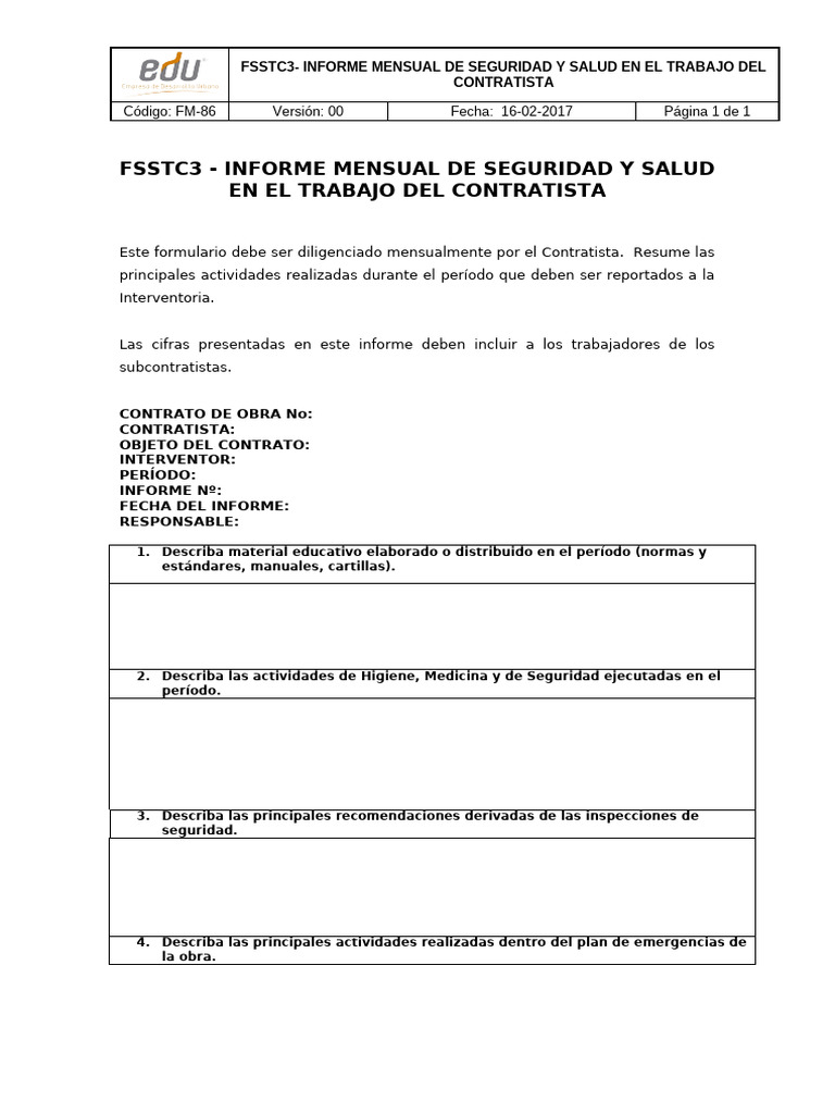 Informe Mensual de Seguridad Laboral | PDF