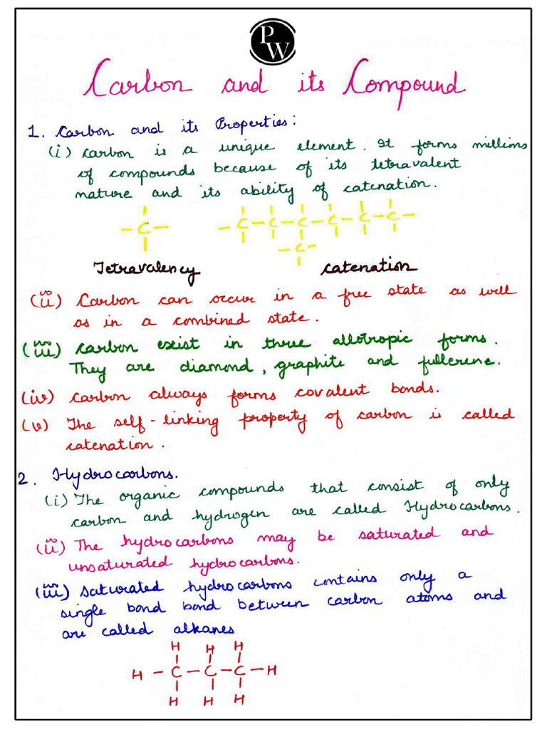 Chemistry Carbon and Its Compounds Short Notes WARRIOR SERIES CLASS | PDF