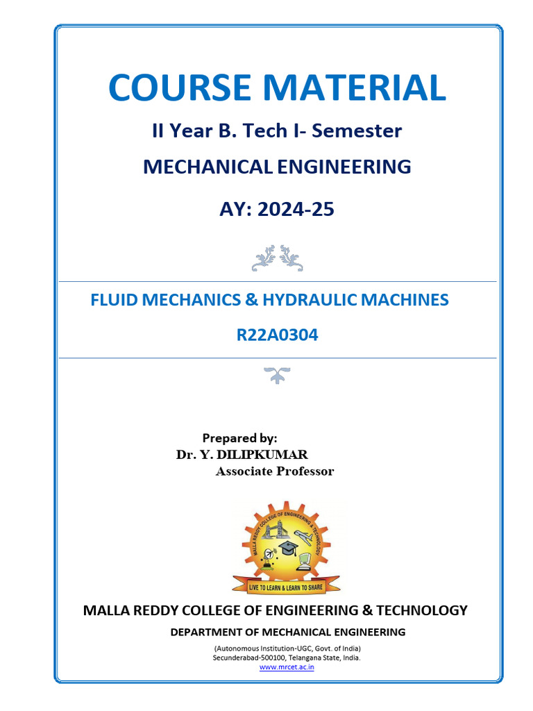 Fluid Mechanics & Hydraulic Machines | PDF | Pressure Measurement ...