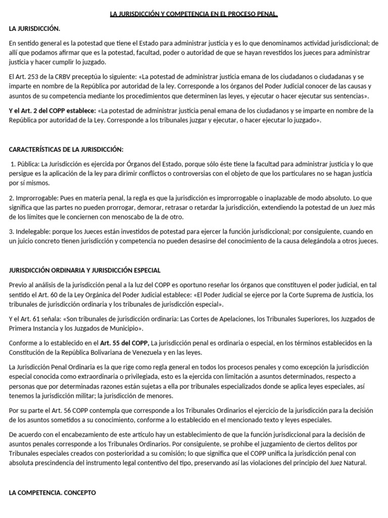 La Jurisdicción y Competencia en El Proceso Penal | PDF | Jurisdicción ...