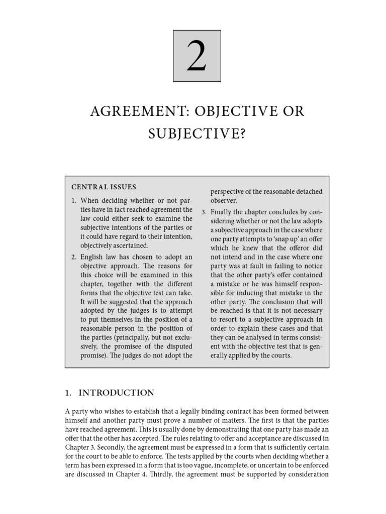 Objective vs. Subjective Contract Agreement | PDF | Offer And ...