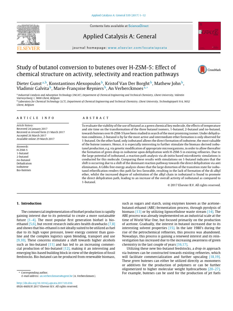 Study of Butanol Conversion To Butenes Over H ZSM 5 Effec - 2017 ...
