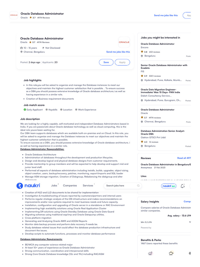 Oracle Database Administrator Job in India | PDF | Databases | Oracle ...