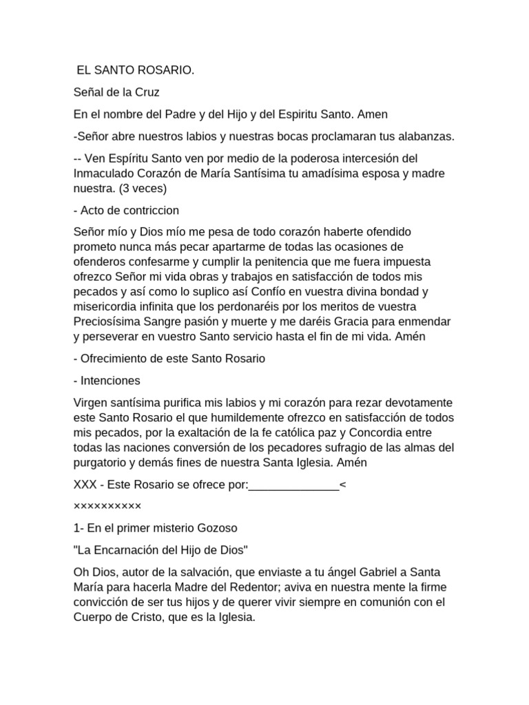 Santo Rosario: Oraciones y Misterios | PDF | Pecado | Rosario