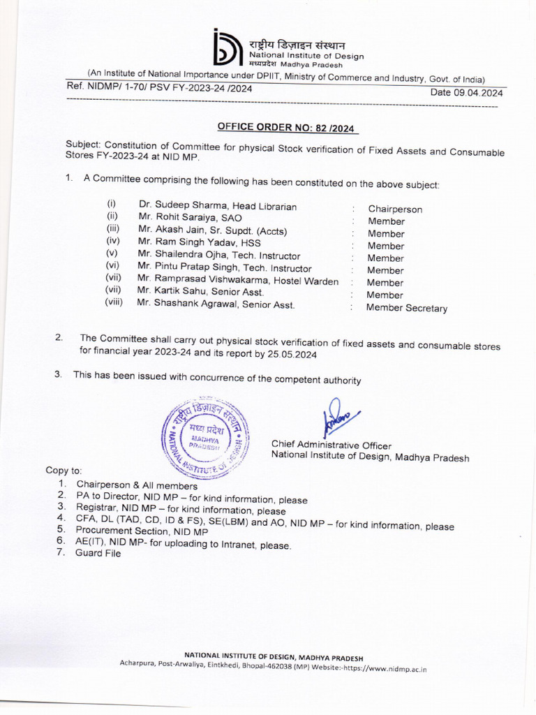 OM 82 2024 Constitution of Committee For Physical Stock Verification of ...