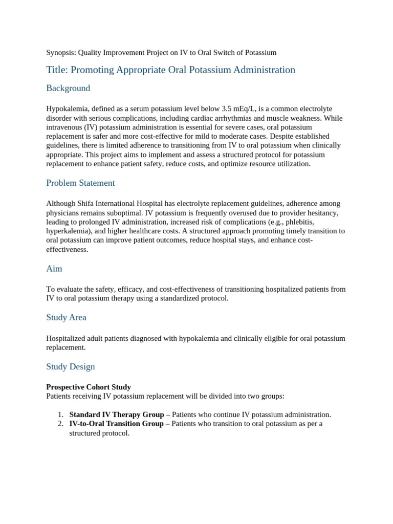 IV to Oral Potassium Transition Protocol | PDF | Potassium | Chemistry