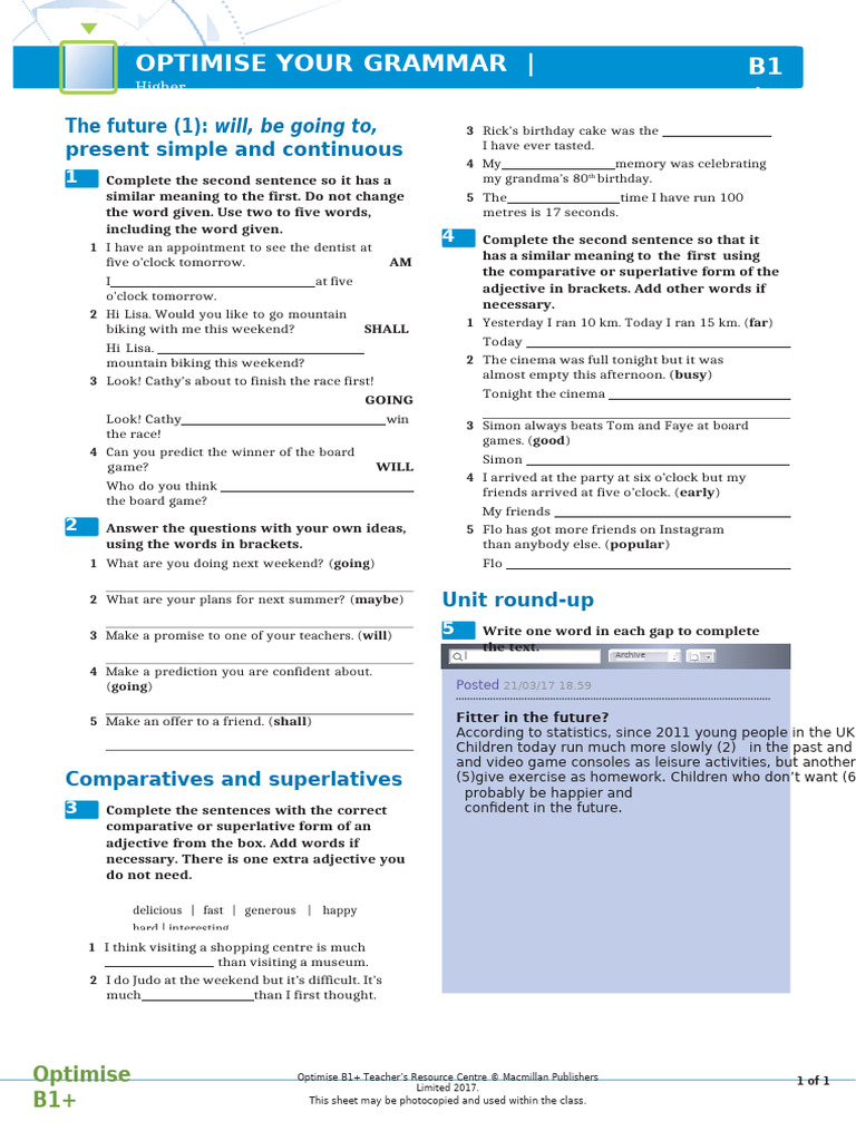 Grammar Optimization for B1+ Learners | PDF | Linguistics | Grammar