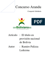 Articulo Wikipedia: El Título en Provisión Nacional en Bolivia - Ramiro Palizza Ledezma