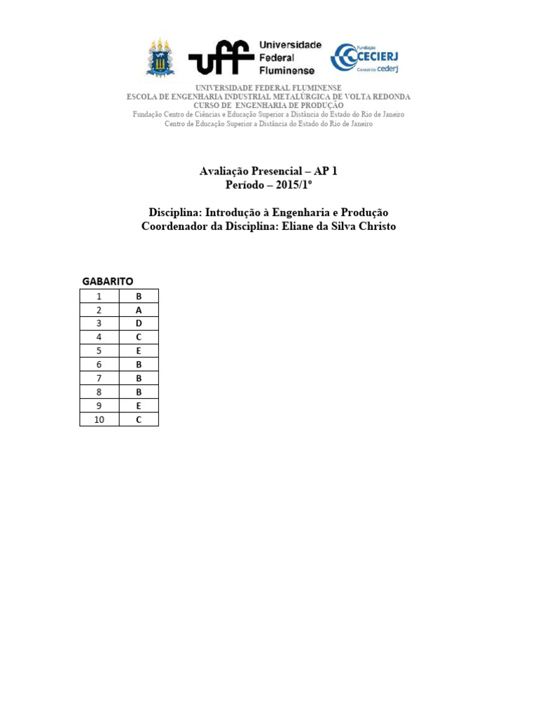 Ap1 2015 1 - Gabarito | PDF