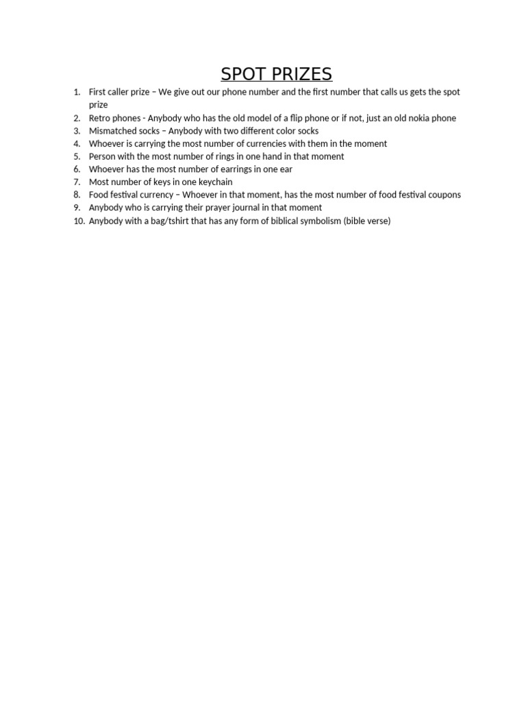 Creative Spot Prize Ideas for Events | PDF