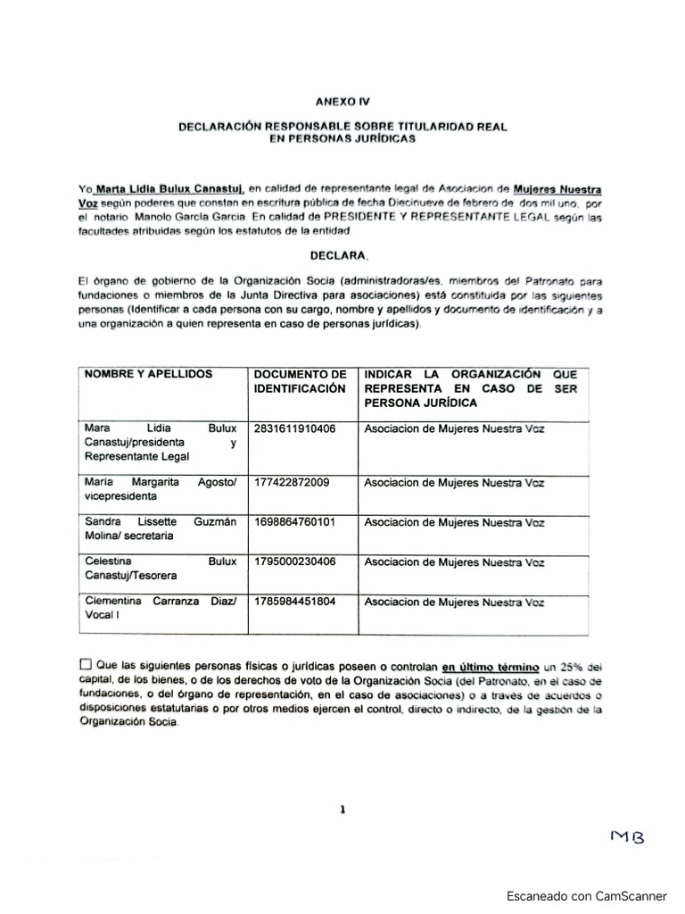 Anexo IV Declaración Responsable Sobre Titularidad Real en Personas