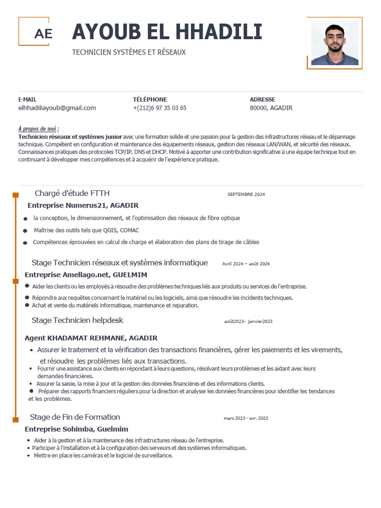 CV Technicien Informatique Ayoub El Hhadili | PDF | Virtualisation ...