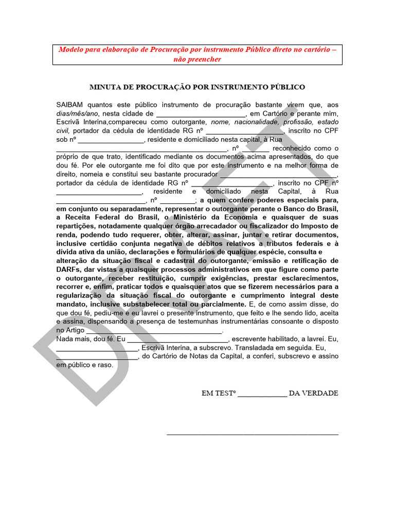 Procuração Pública: Modelo e Minuta | PDF
