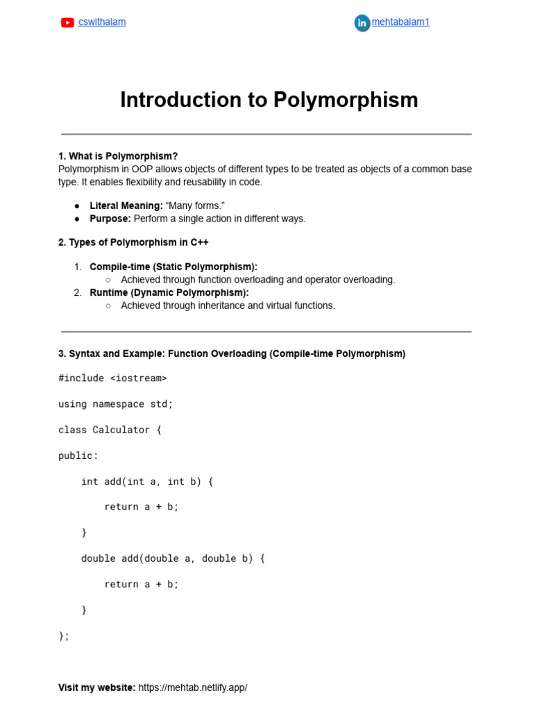 Introduction To Polymorphism | PDF
