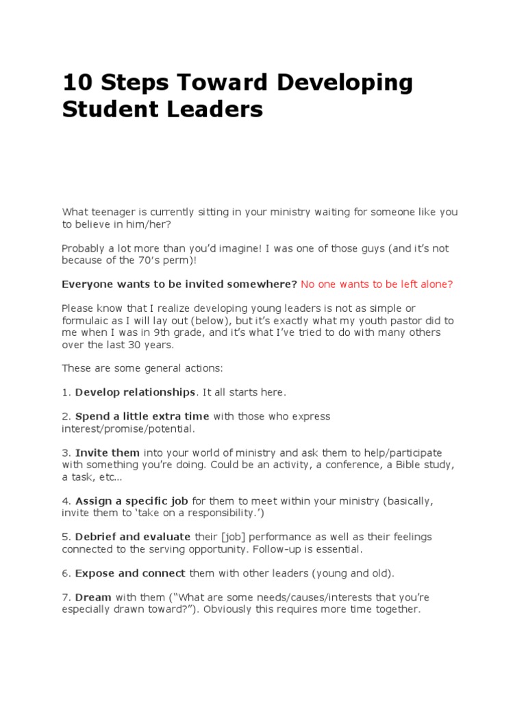 10 Steps Toward Developing Student Leaders | PDF | Career & Growth