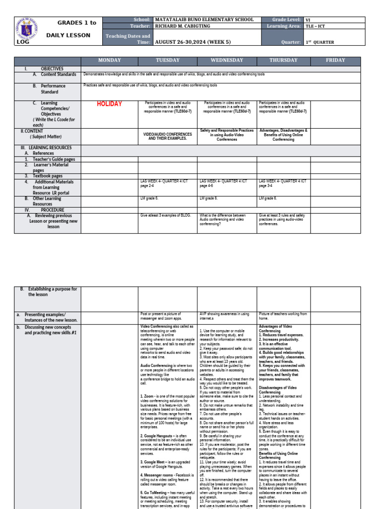 Grade 6 TLE ICT Lesson Plan | PDF | Educational Technology | Videotelephony