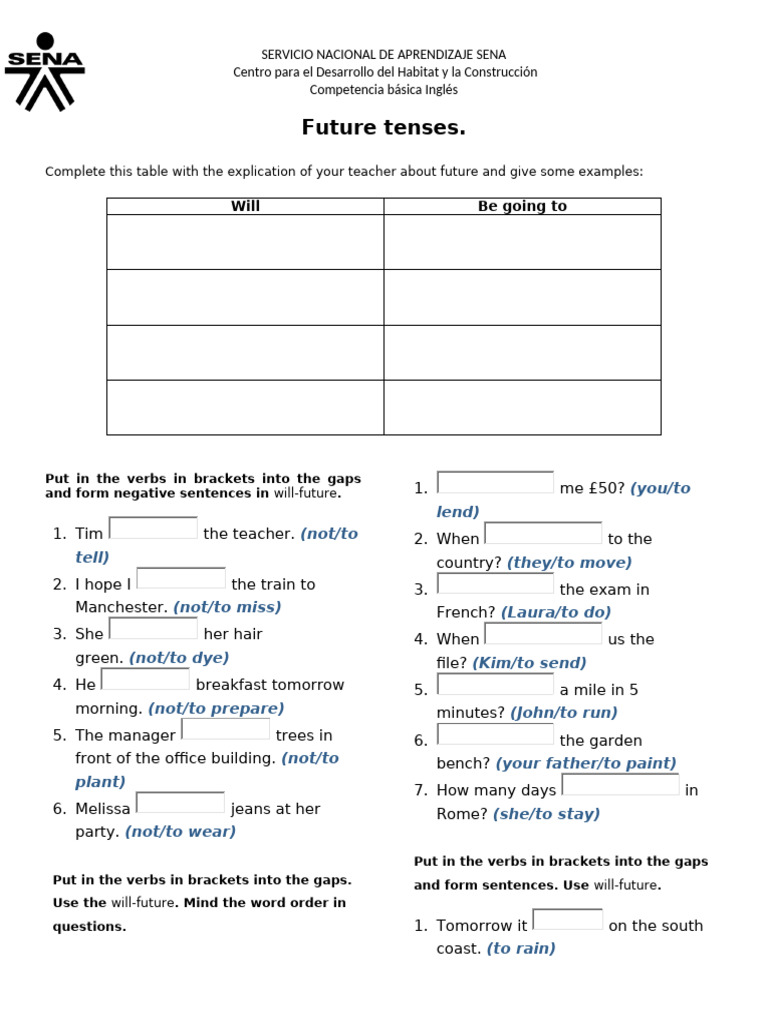 Future Tenses in English Grammar Exercises | PDF | Linguistic ...