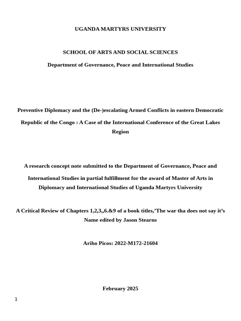 Preventive Diplomacy in DRC Conflicts | PDF | Democratic Republic Of ...