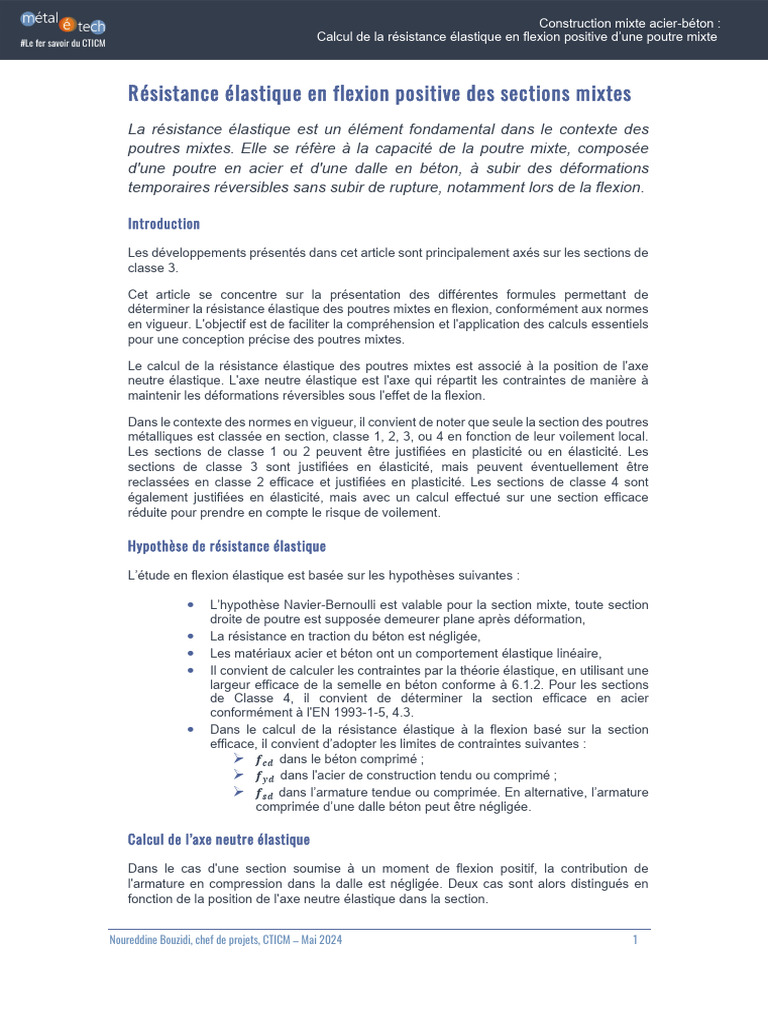 Résistance élastique poutres mixtes acierbéton PDF Résistance des — free download