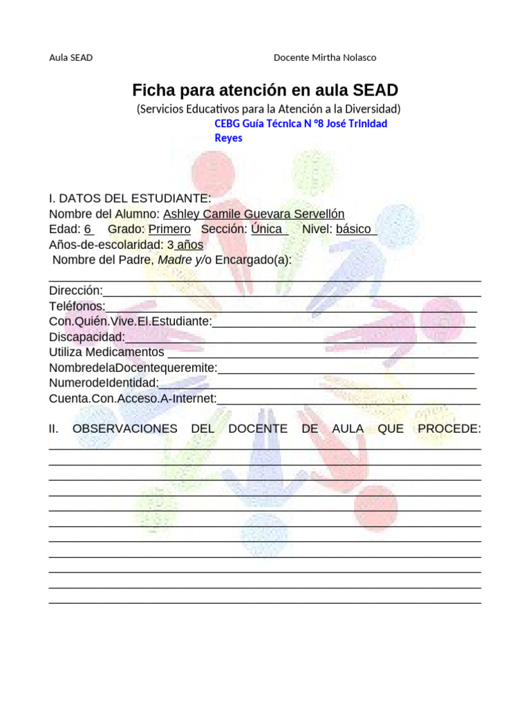 Ficha SEAD 2023 | PDF | Salón de clases | Aprendizaje