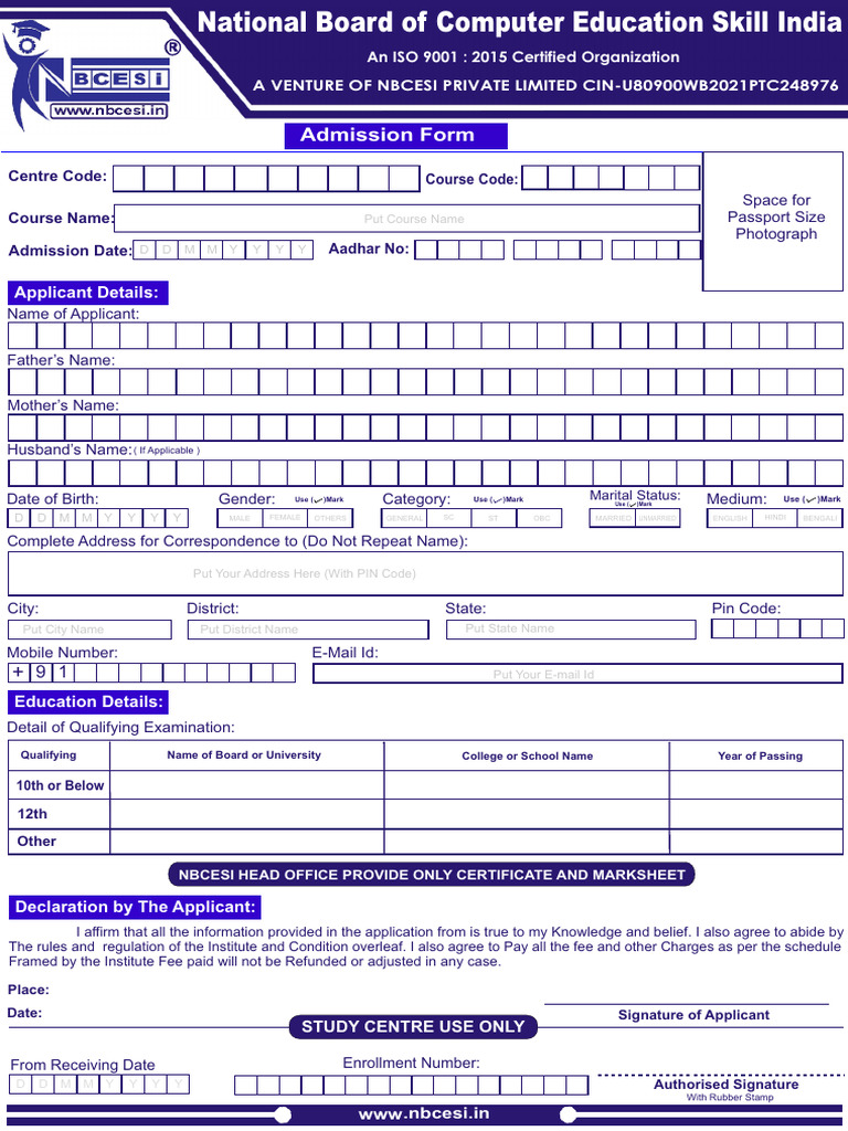 604153nbcesi Admission Form Copy (1) | PDF