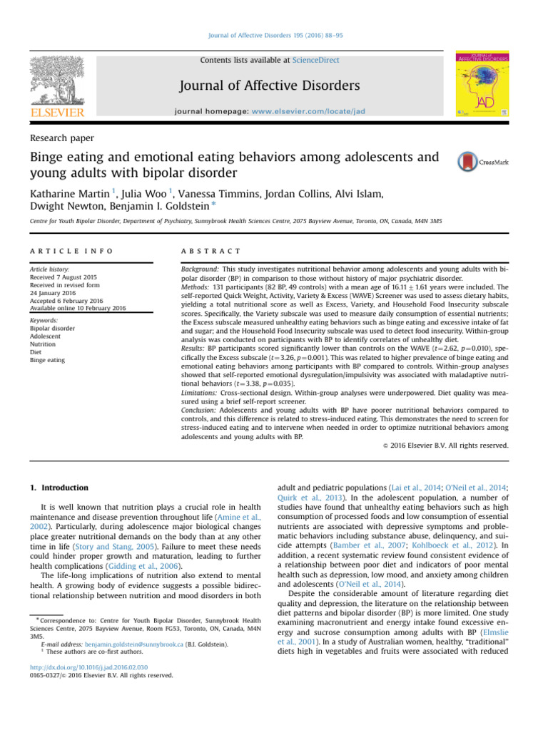 Binge Eating and Emotional Eating Behaviors Among Adolescents and Young ...