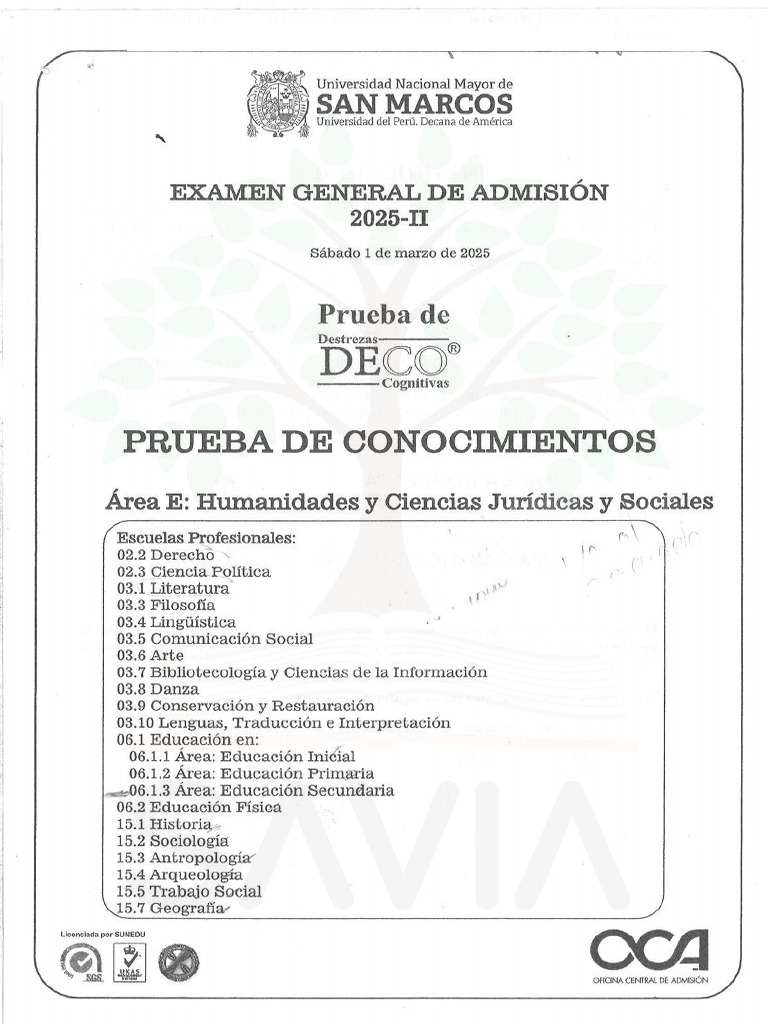 Examen de Admisión San Marcos 2026-I | PDF