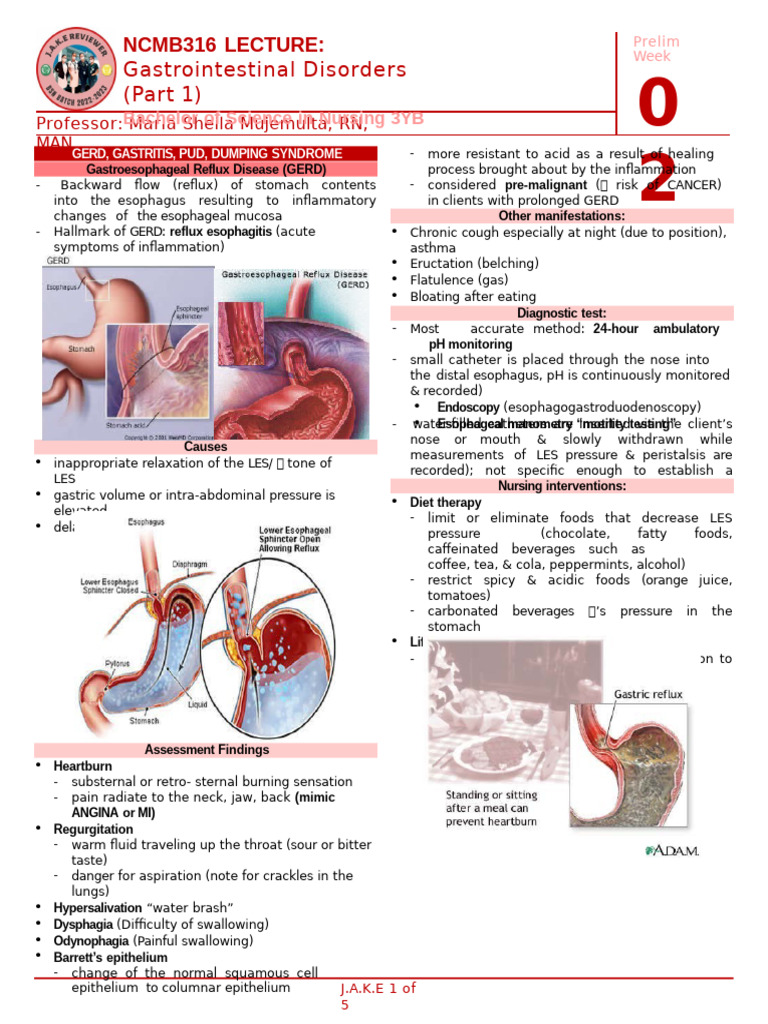 WK2 - GERD, Gastritis, PUD, Dumping | PDF | Gastroesophageal Reflux ...
