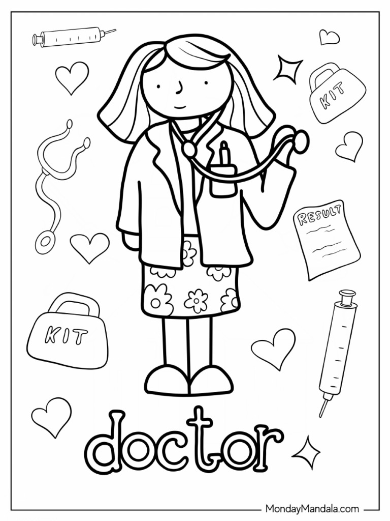 Doctor Holding Stethoscope Coloring Page | PDF