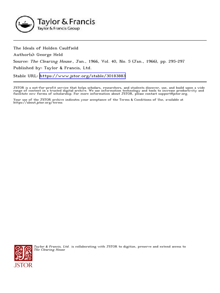Holden Caulfield's Moral Ideals PDF