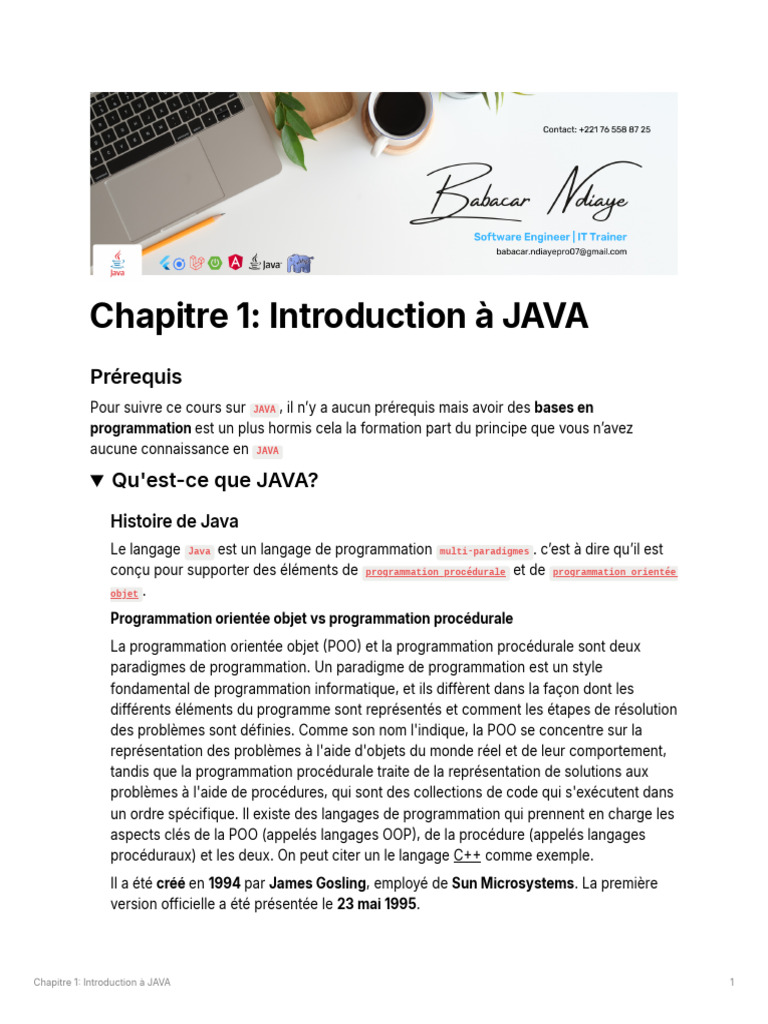Introduction au langage Java et ses usages | PDF | Java (Langage de ...