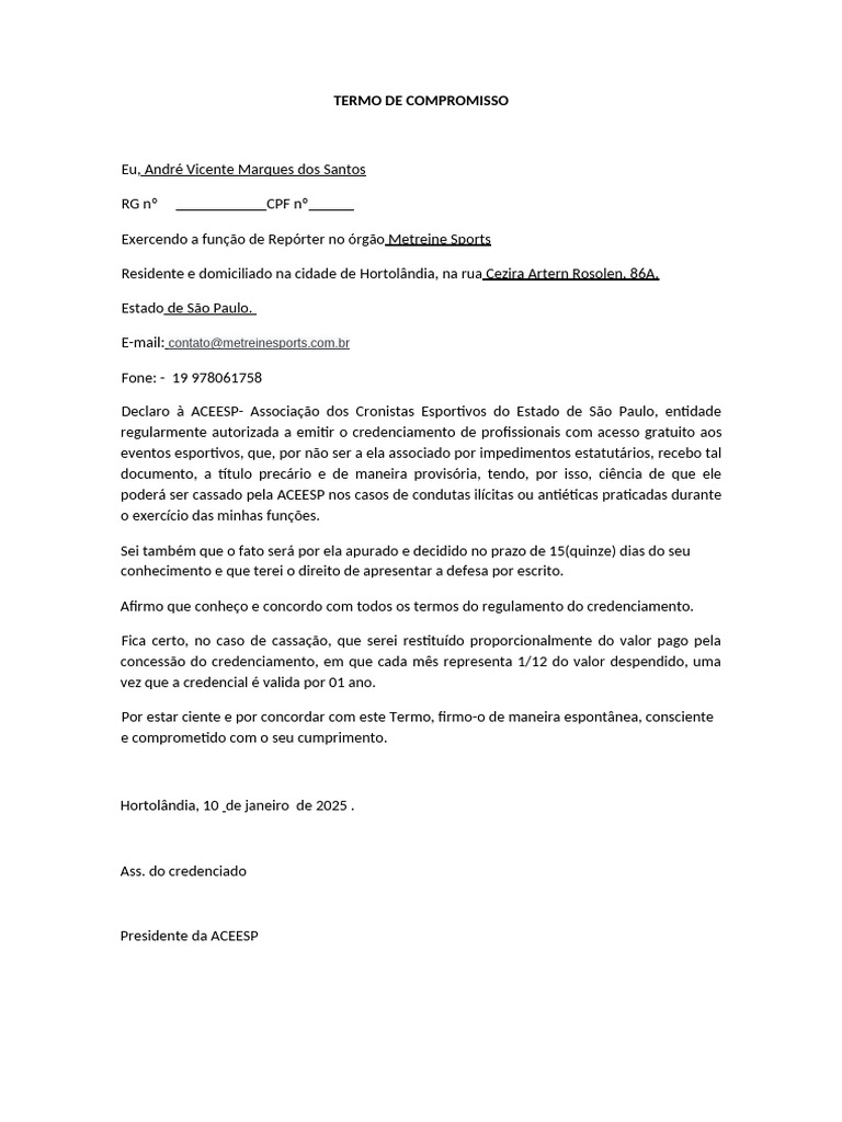 Termo de Compromisso Aceesp | PDF